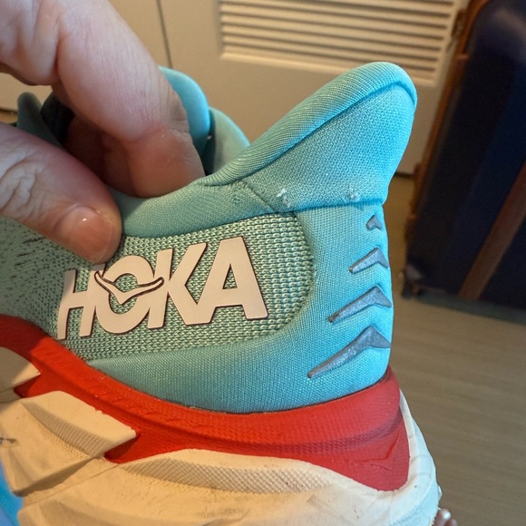 HOKA Women's Clifton 8 Running Shoes - Teal and Red - Picture 8 of 16